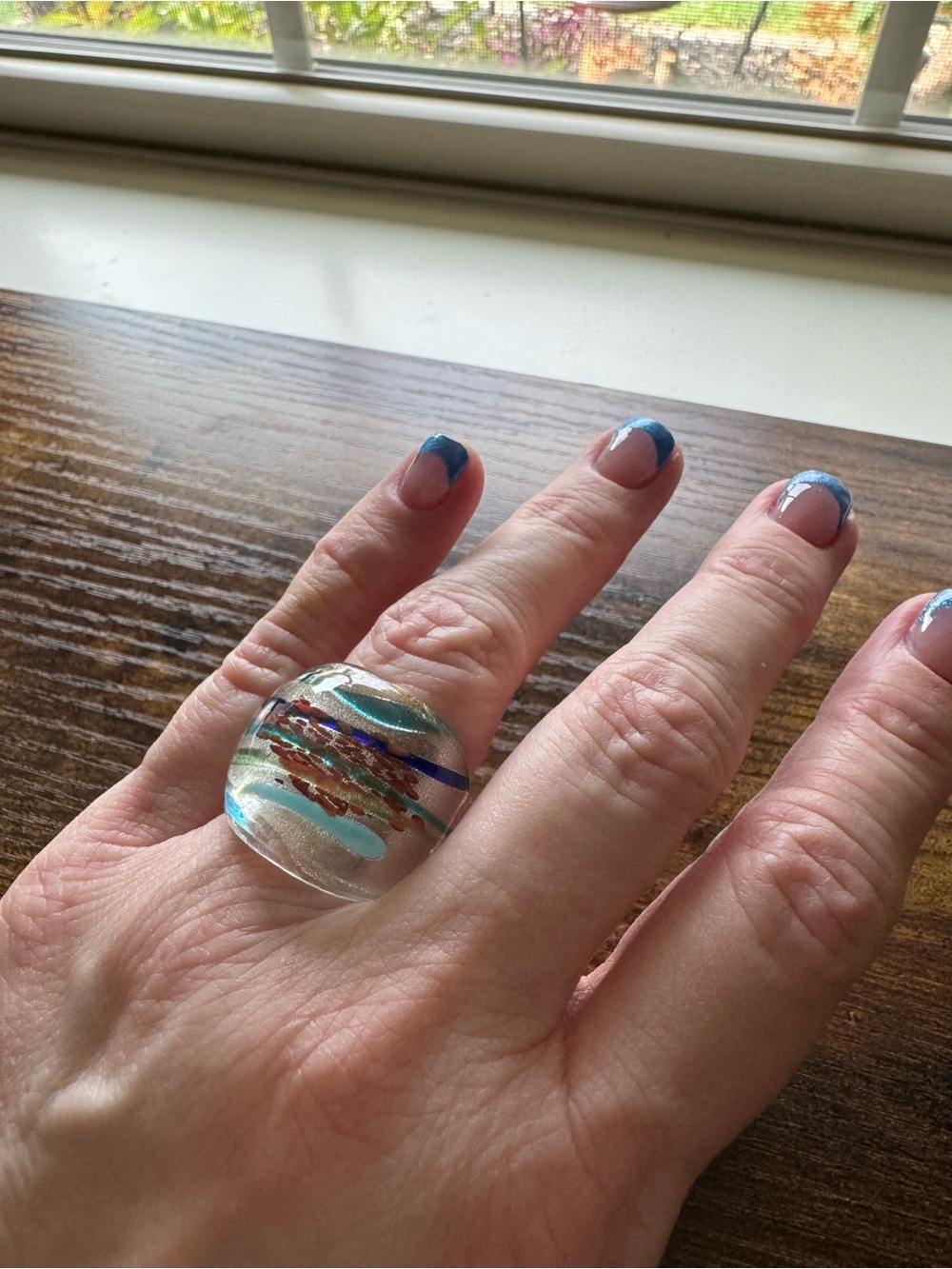 Artisan Hand Blown Murano Style Glass Ring Chunky Statement Dome